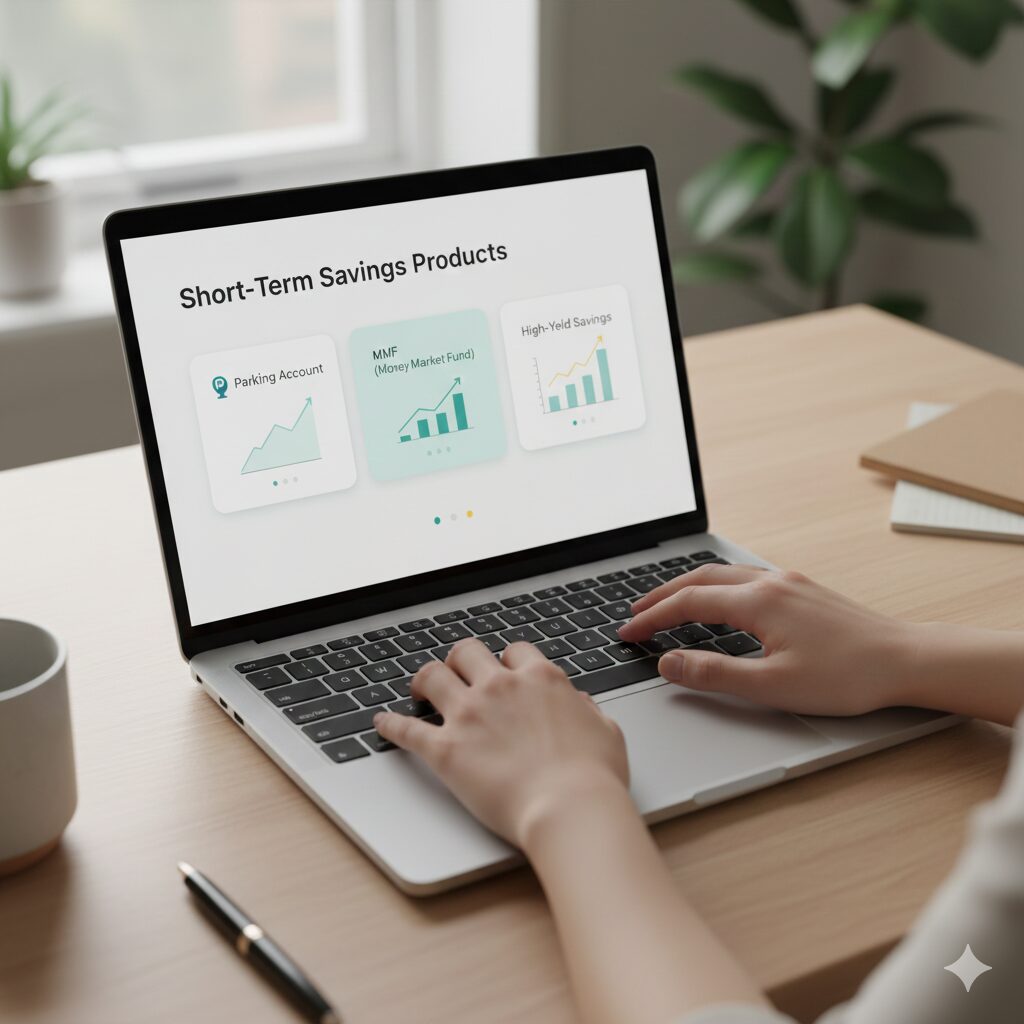 이미지 2: 노트북으로 금융 상품을 검색하는 모습