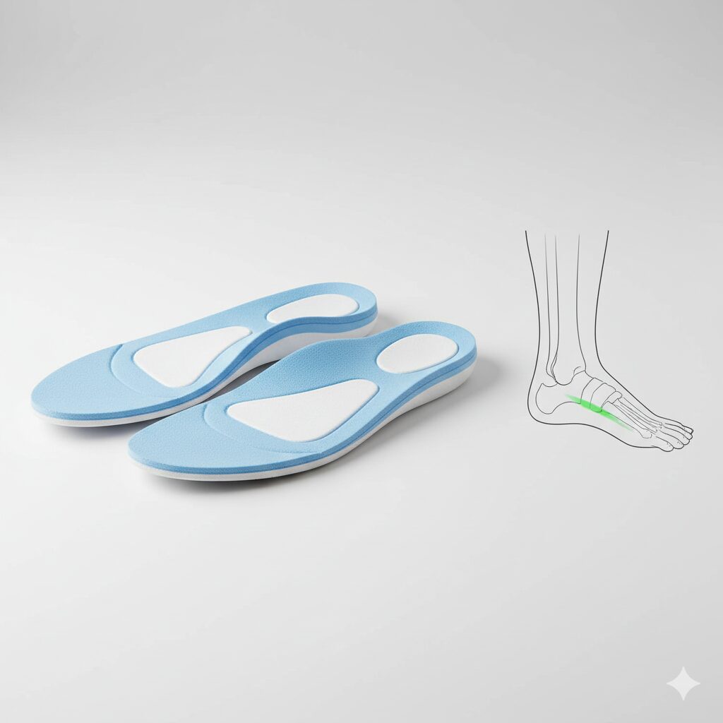 이미지 5 : 발 아치를 지지해 주는 기능성 깔창과 바른 발의 정렬 상태를 비교한 그림