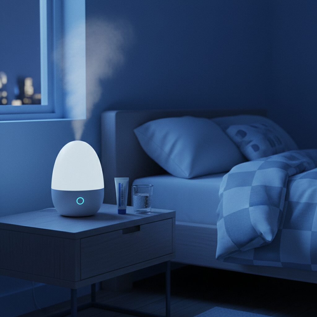 이미지 6 : 머리맡에 물컵을 두거나 구강 보습제를 바르며 편안하게 잠자리에 드는 모습