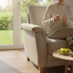 이미지 3 : 아침 햇살이 비치는 창가에서 미지근한 물 한 잔을 들고 있는 편안한 모습