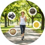 이미지 4 : 활기차게 공원을 걷고 있는 모습과 건강한 식단이 어우러진 요약 이미지