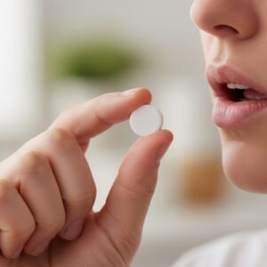 이미지 4 : 아스피린 한 알을 들고 있는 손과 '씹어서 복용'이라는 메시지가 강조된 인포그래픽