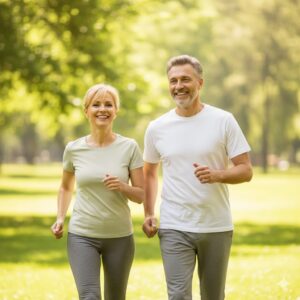 이미지 4 : 공원을 여유롭게 산책하며 활짝 웃고 있는 사람들의 모습