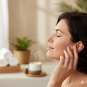 이미지 3 : 귀 주변을 부드럽게 마사지하거나 따뜻한 찜질을 하는 모습의 삽화