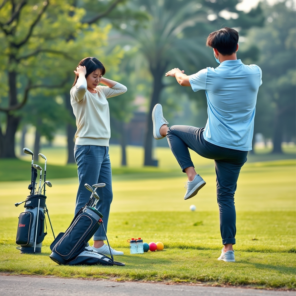 이미지 3 - 파크골프 라운드 전에 발목과 어깨를 안전하게 풀어주는 준비운동
