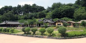 평화로운 안동 하회마을의 전경과 전통 가옥들